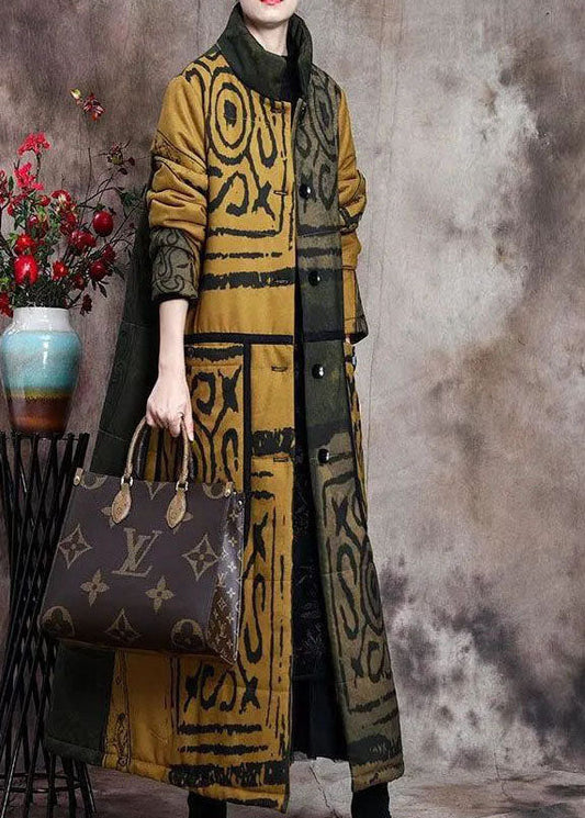 Schöner gelber Stehkragen-Button-Winter-Cotton-Parka mit langen Ärmeln