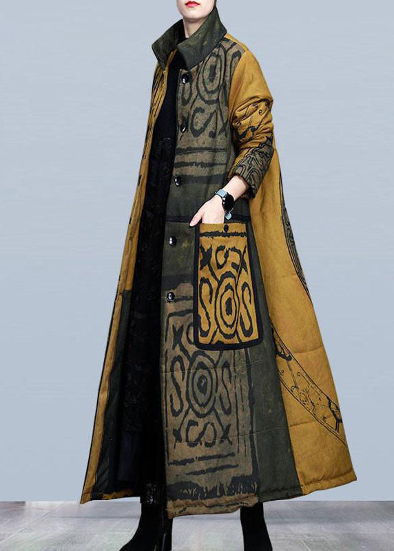 Schöner gelber Stehkragen-Button-Winter-Cotton-Parka mit langen Ärmeln