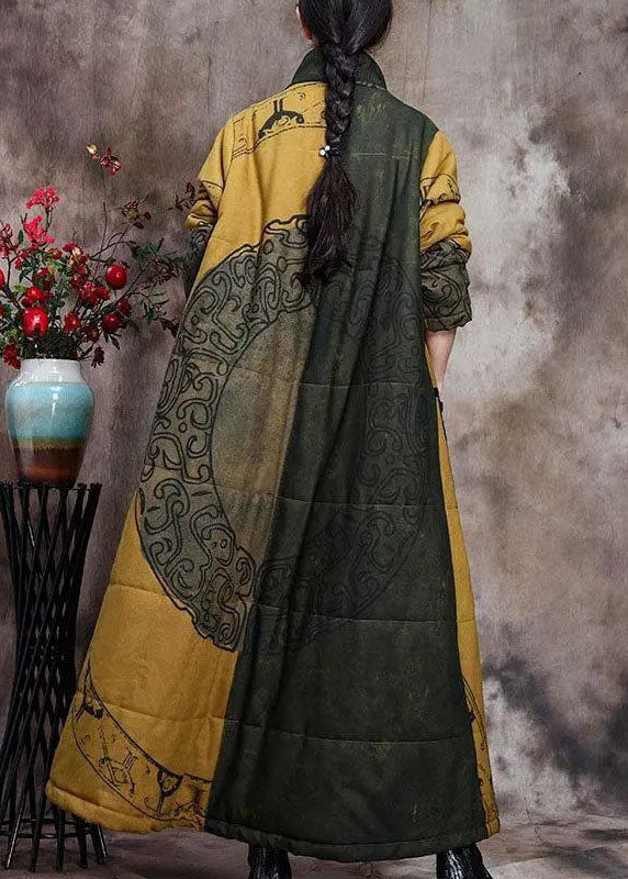 Schöner gelber Stehkragen-Button-Winter-Cotton-Parka mit langen Ärmeln