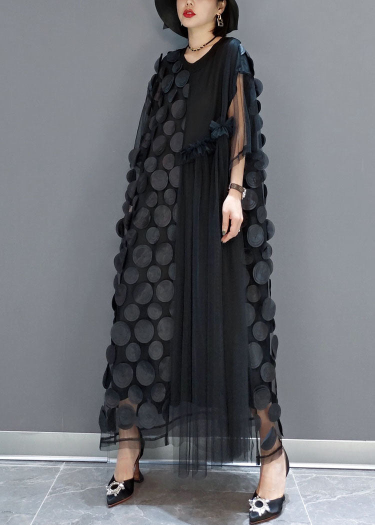 Schwarze Tüll Partykleider O-Ausschnitt Asymmetrisch Halbe Ärmel