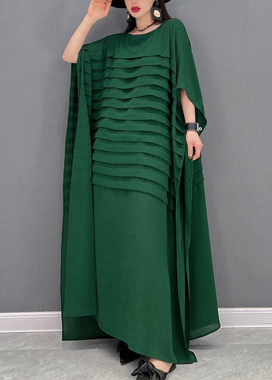 Grace Green O-Hals Gestreiftes Chiffon Knöchellanges Kleid Fledermausärmel