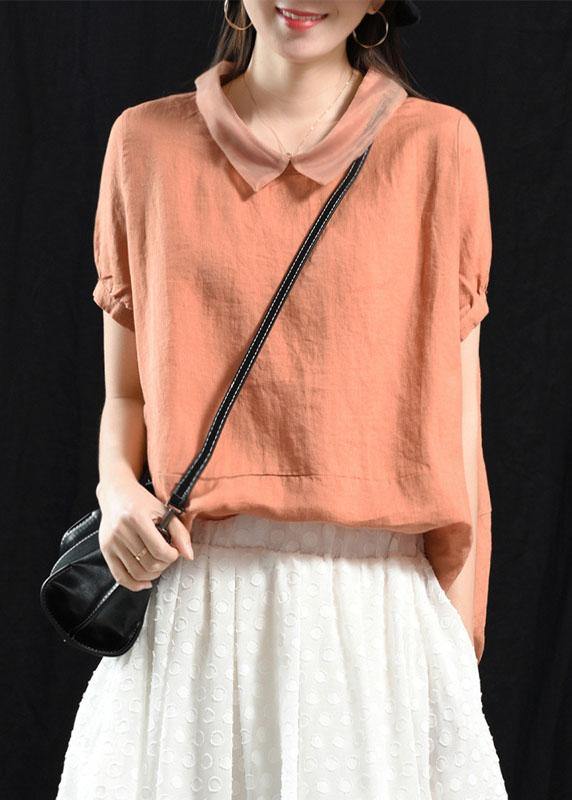 Bohemian Maulbeer-Patchwork Hemd mit umschlagbarem Kragen aus Leinen für den Sommer