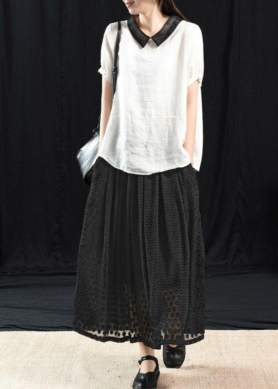 Bohemian Khaki Patchwork Umlegekragen Sommer Kurzarm Top