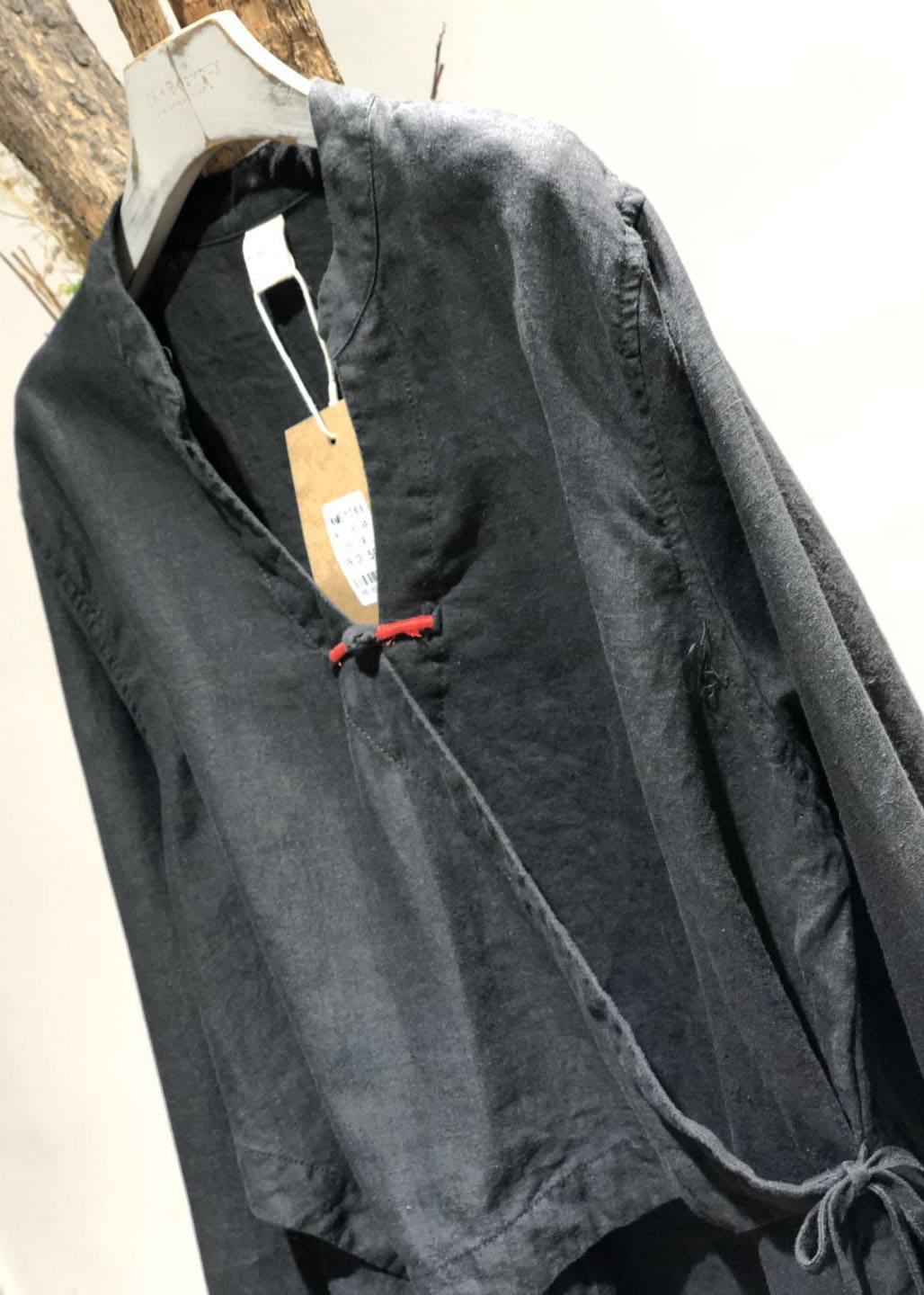 Bohemian weiße Leinenbluse V-Ausschnitt Herbstoberteil