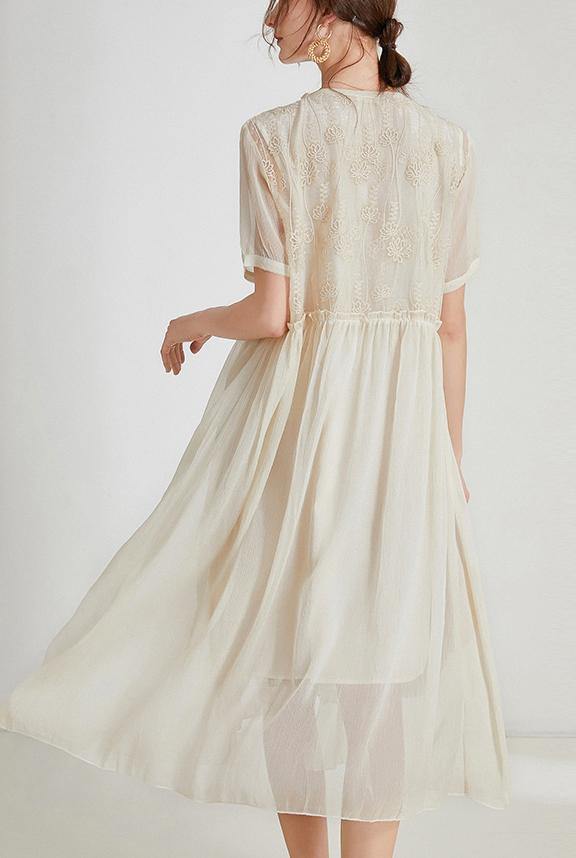 Boho Beiger Druck Chiffon asymmetrisches Design Sommer Maxi Kleider