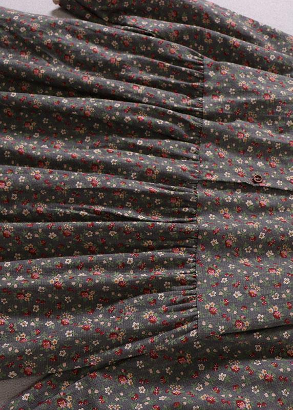 Boho Graue Rüschen Rüschenshirt Patchwork Herbstdruck Lange Kleider Langarm