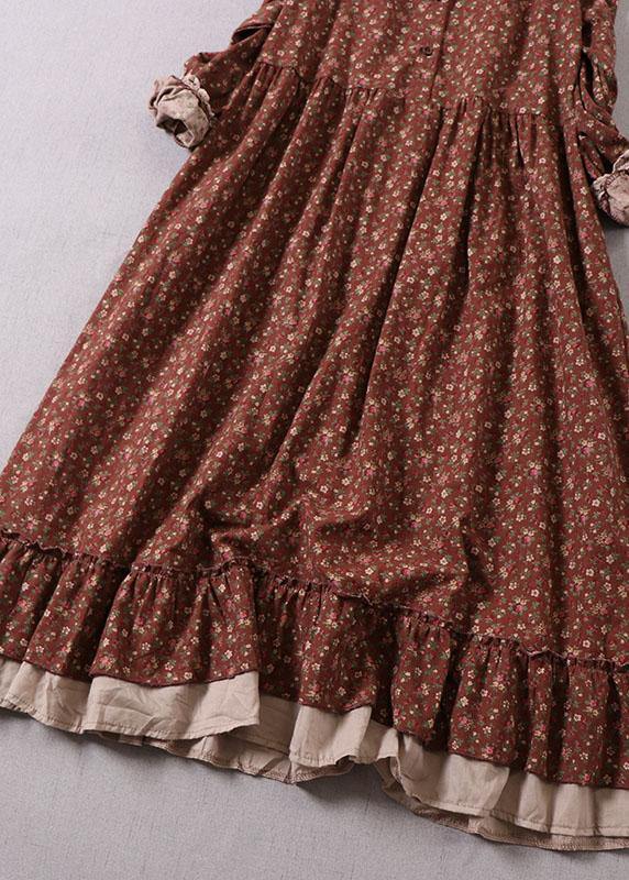 Boho Graue Rüschen Rüschenshirt Patchwork Herbstdruck Lange Kleider Langarm