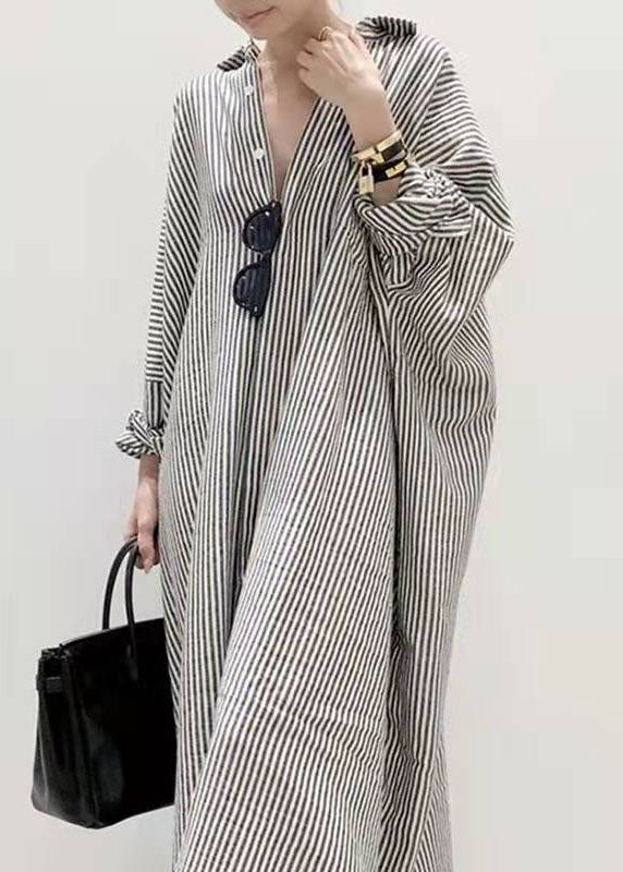 Boutique Schwarzes Peter Pan Kragen Gestreiftes Hemd Kleid Frühling