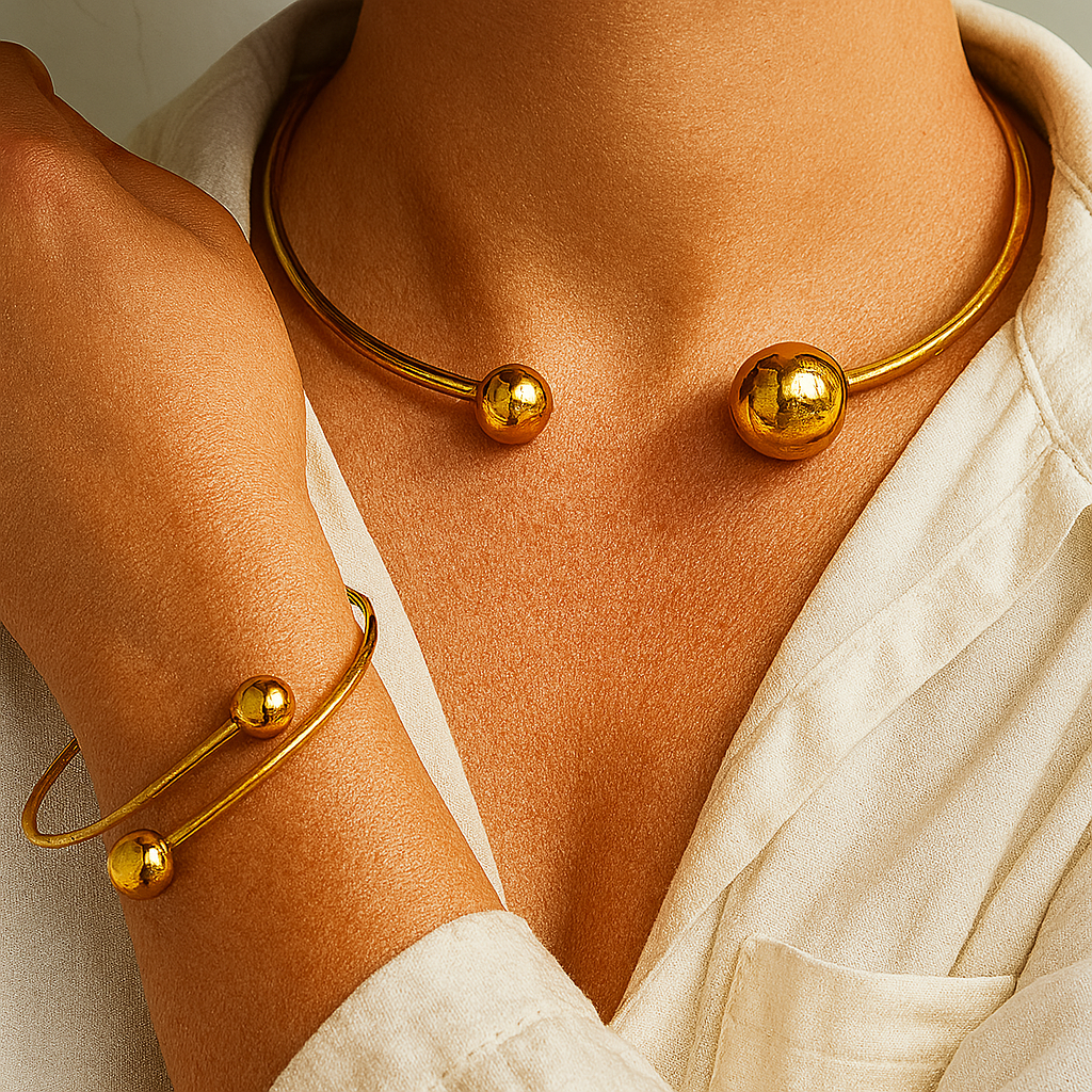 Minimalistisches Glow Halsband & Armreifen Set | Gold