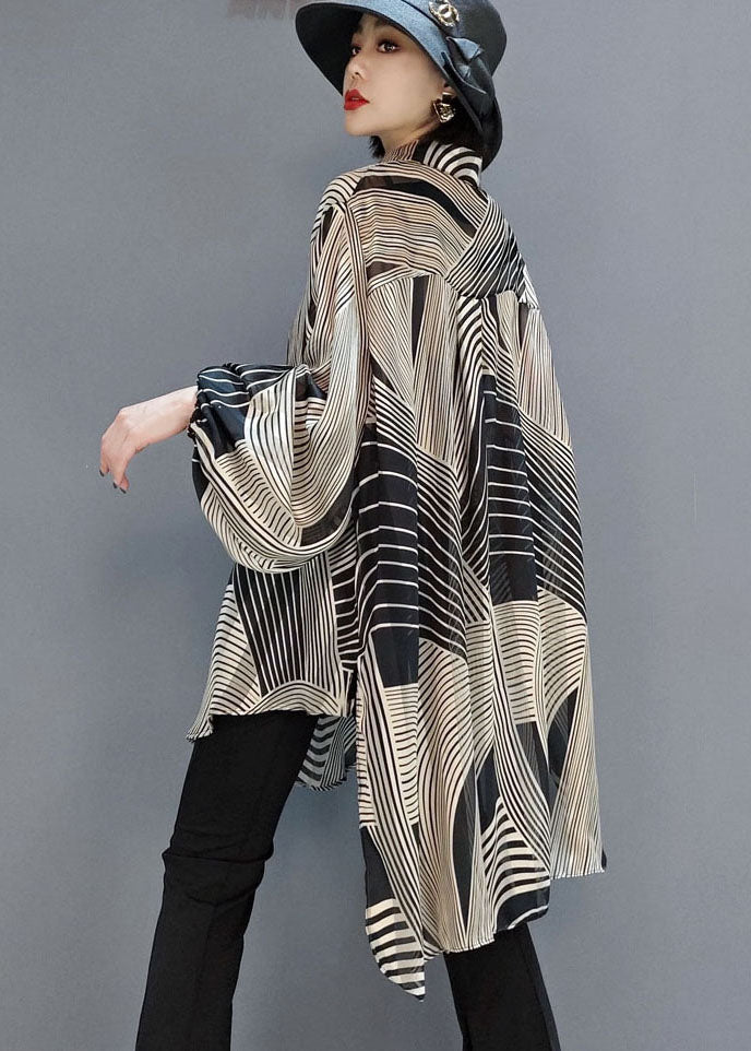 Chice Low-High-Design gestreifte Chiffon-Bluse