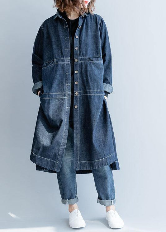 Schicke seitlich offene feine Mäntel Damen Denim Blau lockere Jacken Herbst