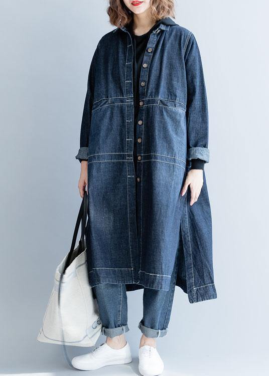 Schicke seitlich offene feine Mäntel Damen Denim Blau lockere Jacken Herbst