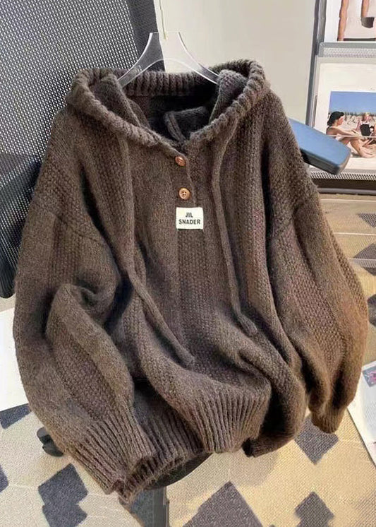 Kaffeeknopf Schnürung Baumwollstrickoberteile mit Kapuze Langarm