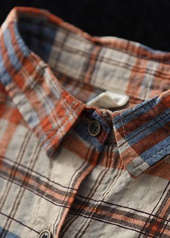 DIY Blaue Karierte Blusen für Frauen mit Revers und Taschen Kunst Frühling Oberteile