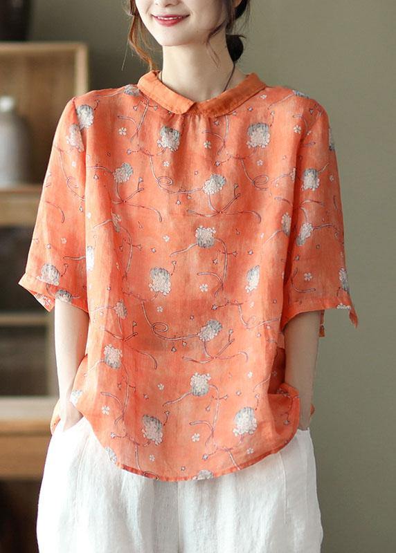 DIY Orange Druck Ramie Halbarmshirt Sommer