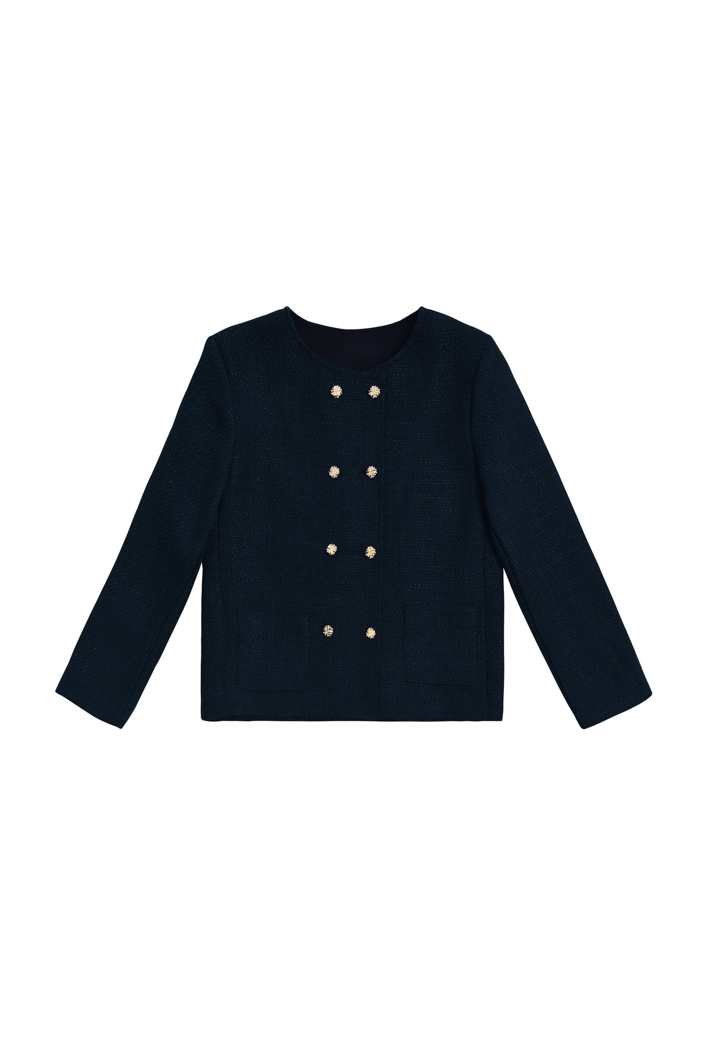 Elegante Jacke aus Tweed ohne Kragen mit Futter