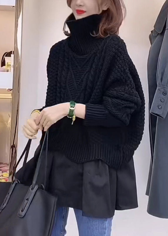 Eleganter schwarzer Rollkragen Strickpullover Tops Winter