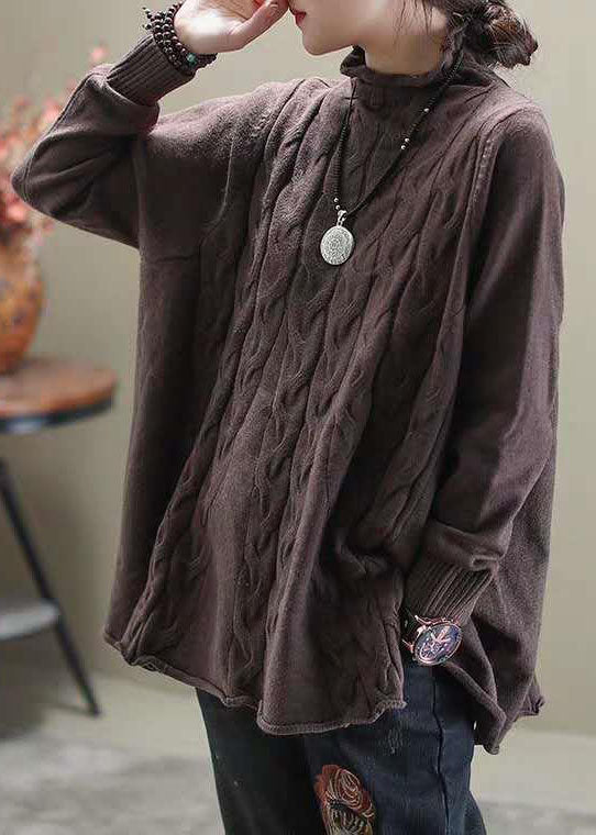 Eleganter Khaki Rollkragenpullover mit seitlichen Öffnungen für den lässigen Herbst