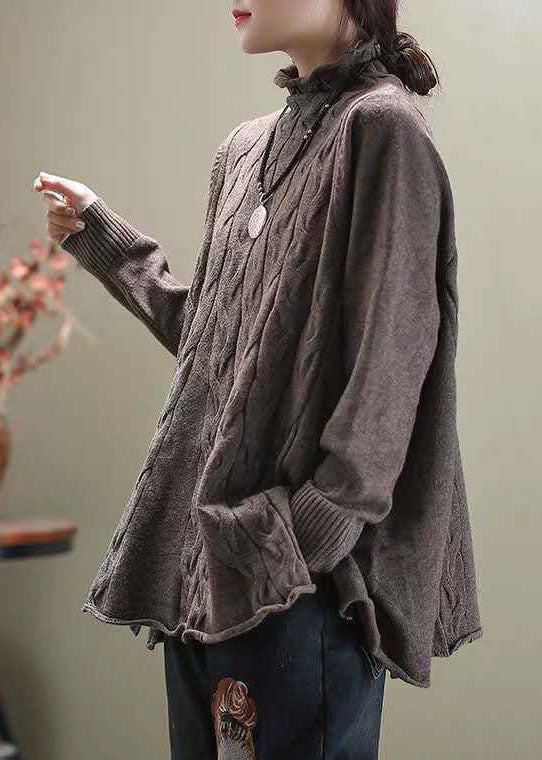 Eleganter Khaki Rollkragenpullover mit seitlichen Öffnungen für den lässigen Herbst