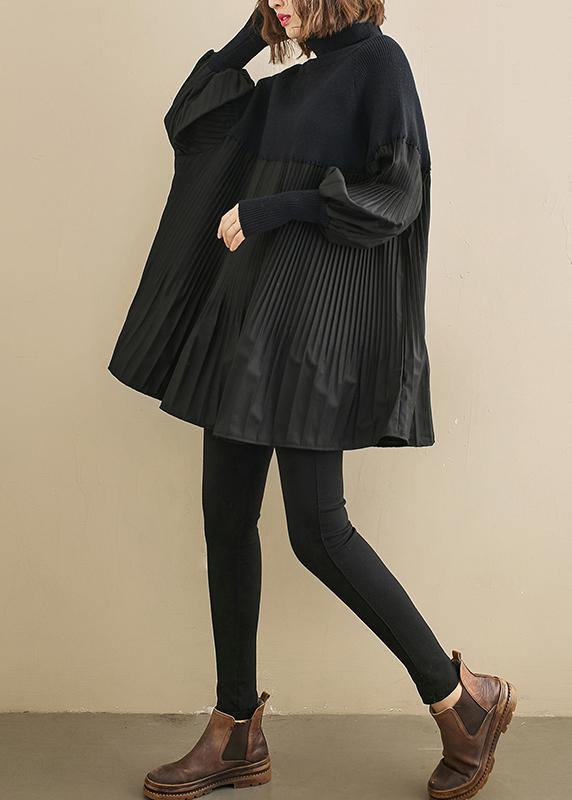 Elegante schwarze Kleidung für Frauen mit hohem Kragen, oversized Hemden