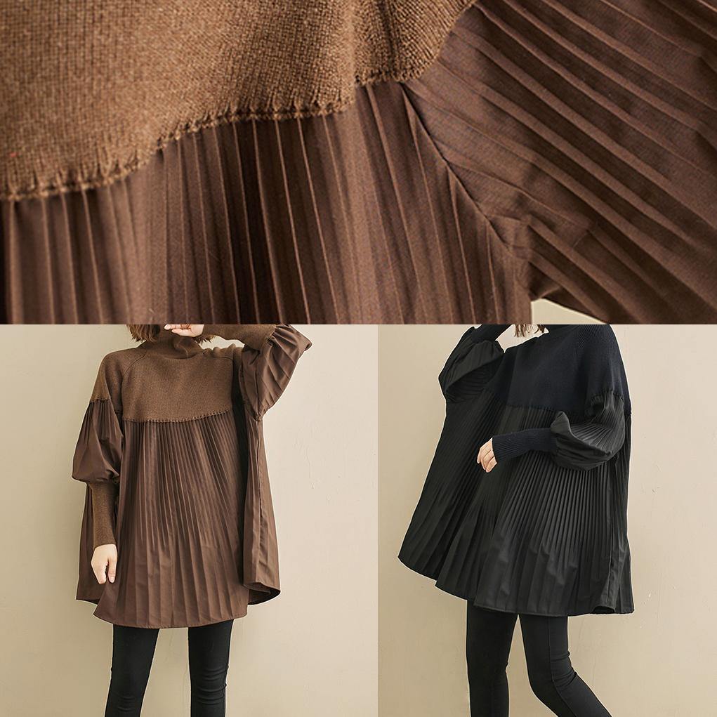 Elegante schwarze Kleidung für Frauen mit hohem Kragen, oversized Hemden