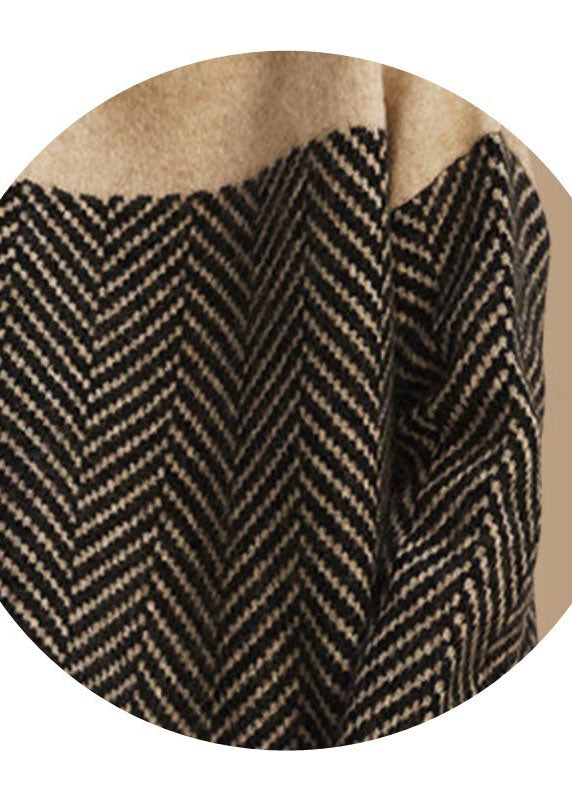 Modischer Khaki Rollkragen Patchwork Strickpullover Winter