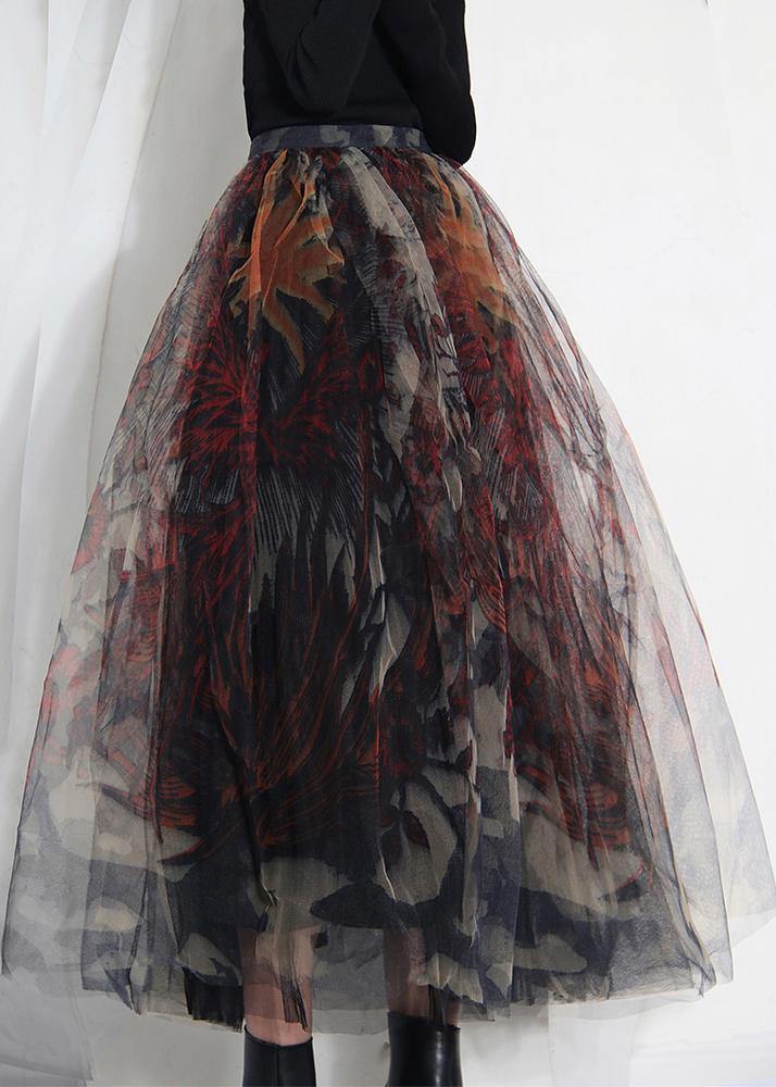 Feine schwarze Druckspitze A-Linie Tüllröcke Sommer