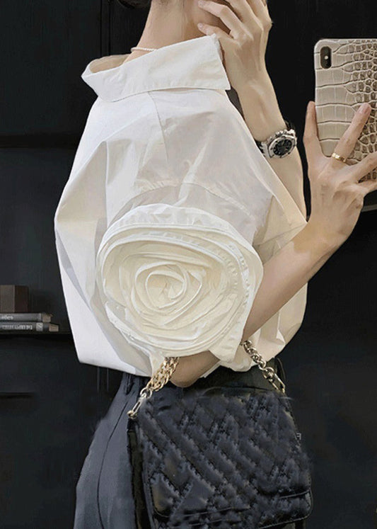 Florale weiße Peter-Pan-Kragen Baumwollblusen Sommer