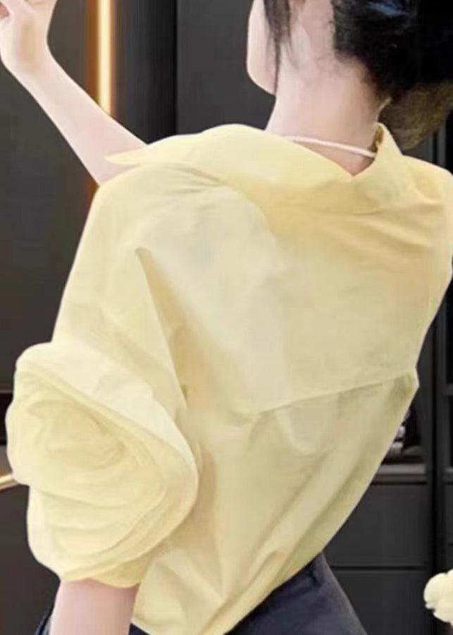 Florale weiße Peter-Pan-Kragen Baumwollblusen Sommer