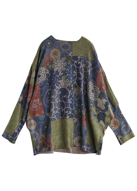 Französisch Blau O-Ausschnitt Druck Lockere Herbstpullover