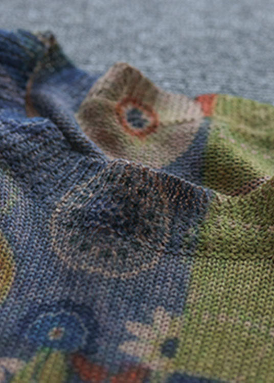 Französisch Blau O-Ausschnitt Druck Lockere Herbstpullover