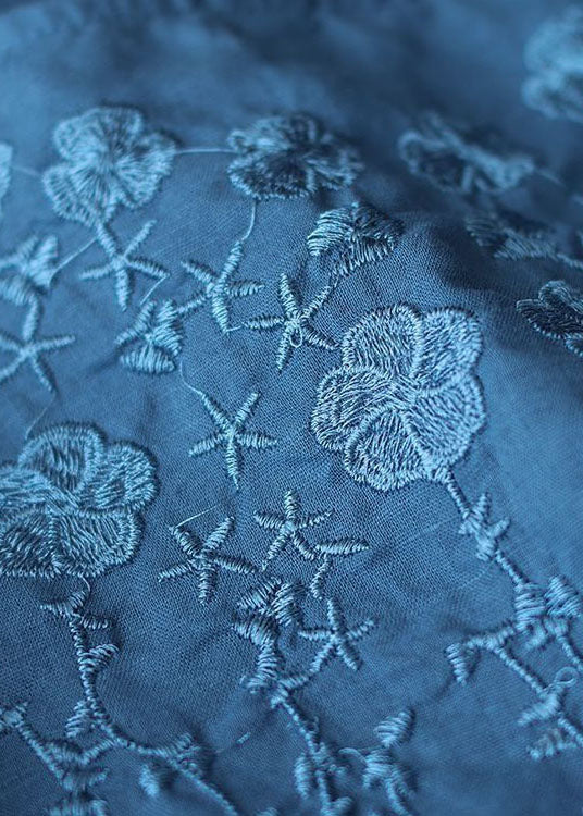 Franziskische Marine O-Ausschnitt Bestickte Baumwollblusen mit Halben Ärmeln