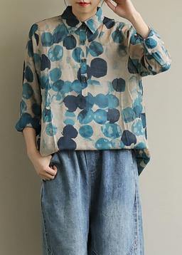 Französische Revers Herbst Tuniken Garderobe blaue gepunktete Blusen