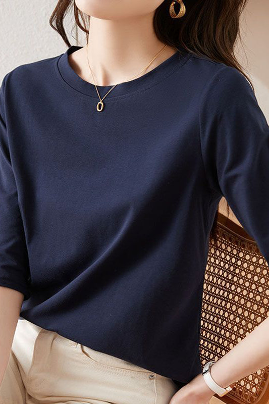 Minimalistisches Rundhals-T-Shirt mit drei Viertelärmeln