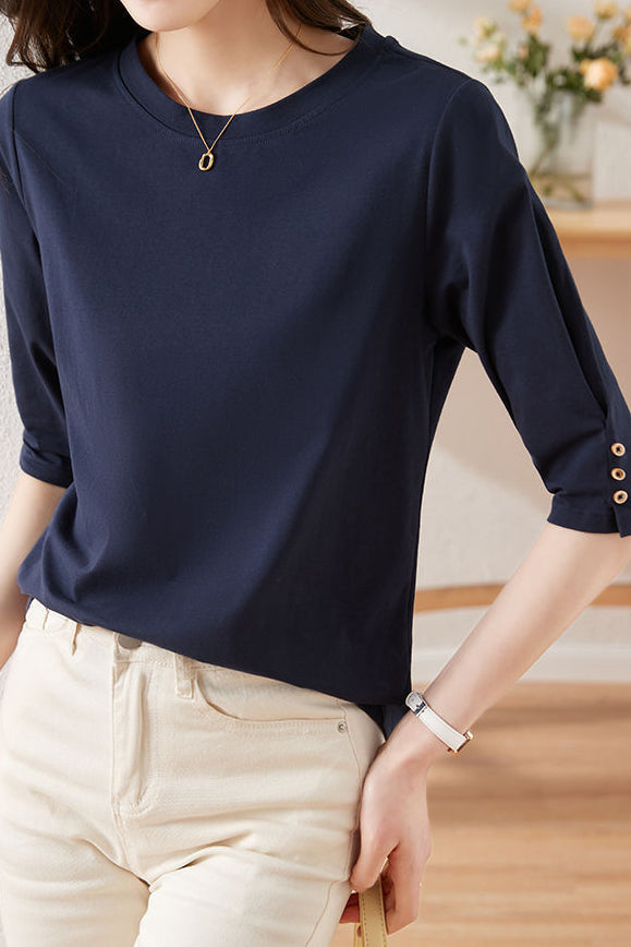 Minimalistisches Rundhals-T-Shirt mit drei Viertelärmeln