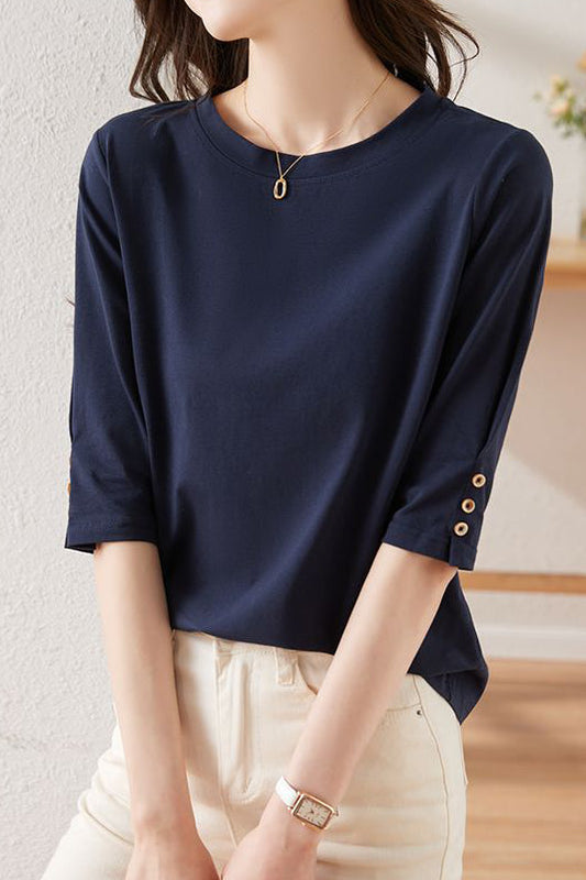 Minimalistisches Rundhals-T-Shirt mit drei Viertelärmeln