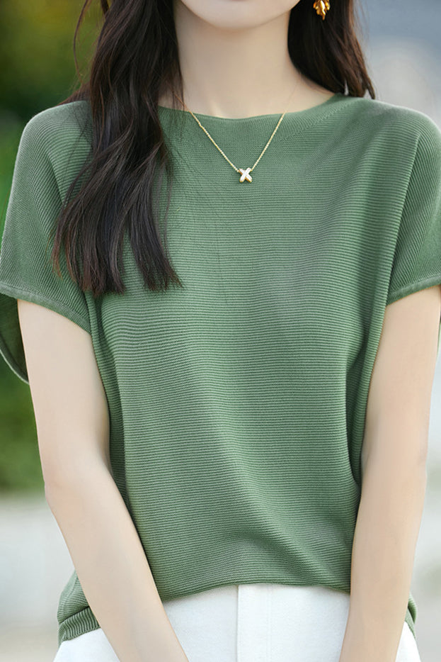 Einfaches Off-Shoulder Lockere Halbarm-Top