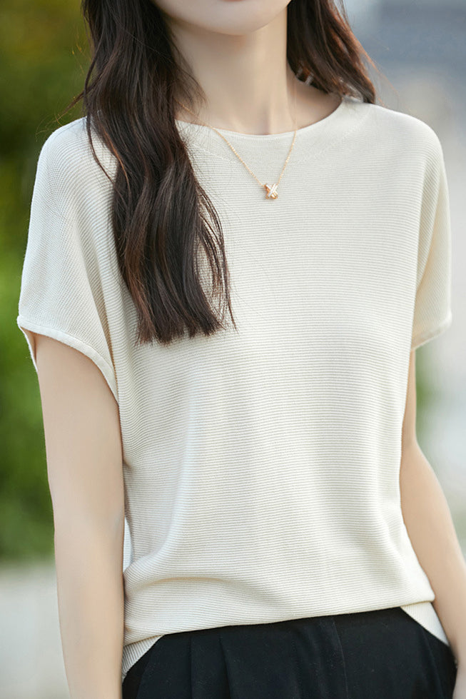 Einfaches Off-Shoulder Lockere Halbarm-Top