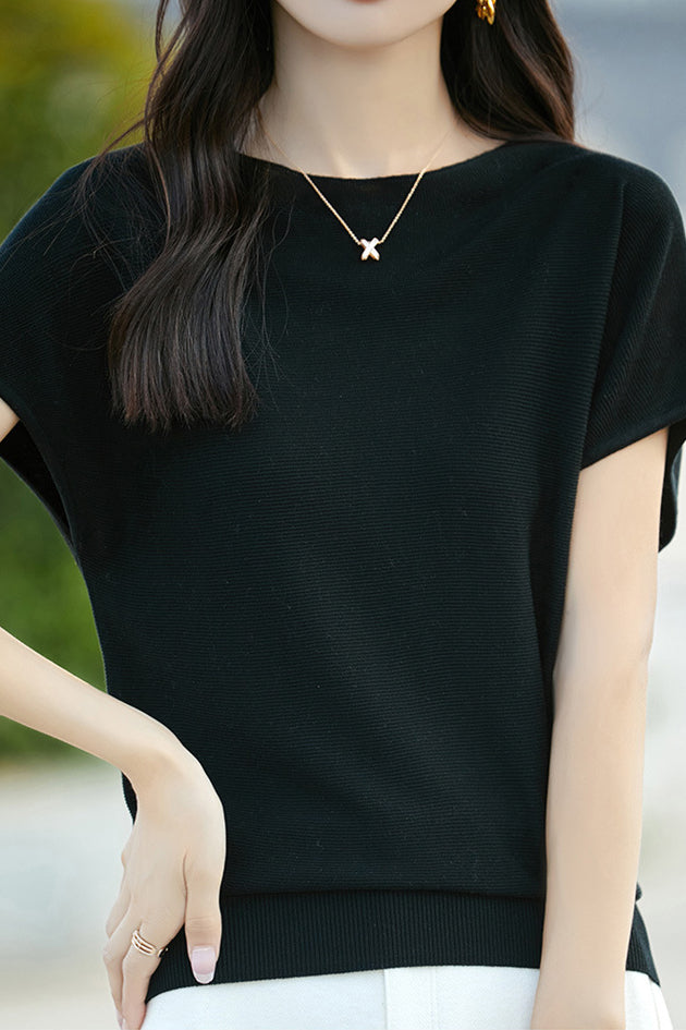 Einfaches Off-Shoulder Lockere Halbarm-Top