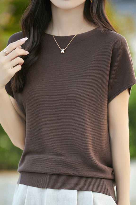 Einfaches Off-Shoulder Lockere Halbarm-Top