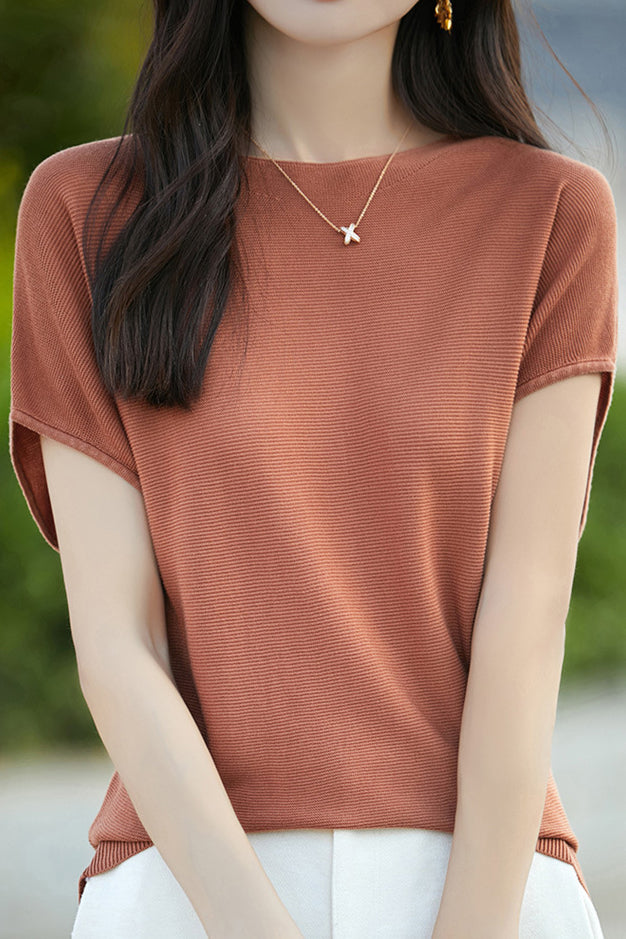 Einfaches Off-Shoulder Lockere Halbarm-Top