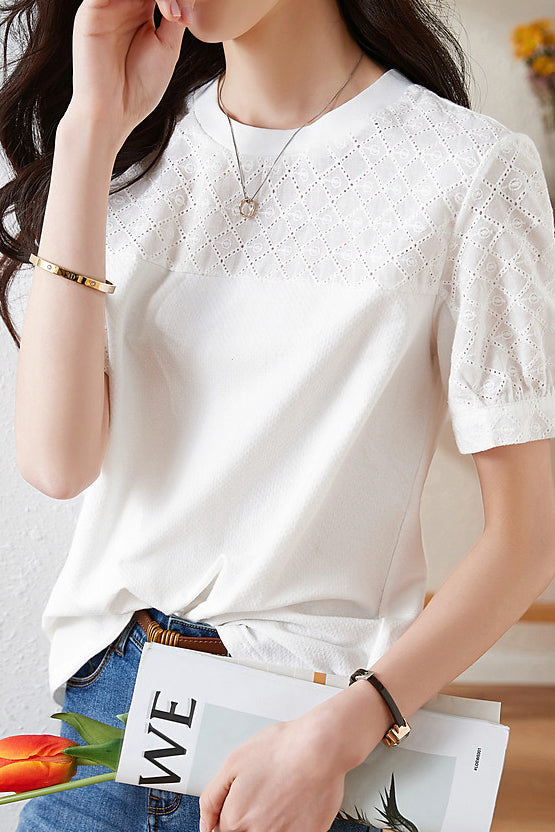 Baumwollgesticktes Patchwork Vielseitiges T-Shirt