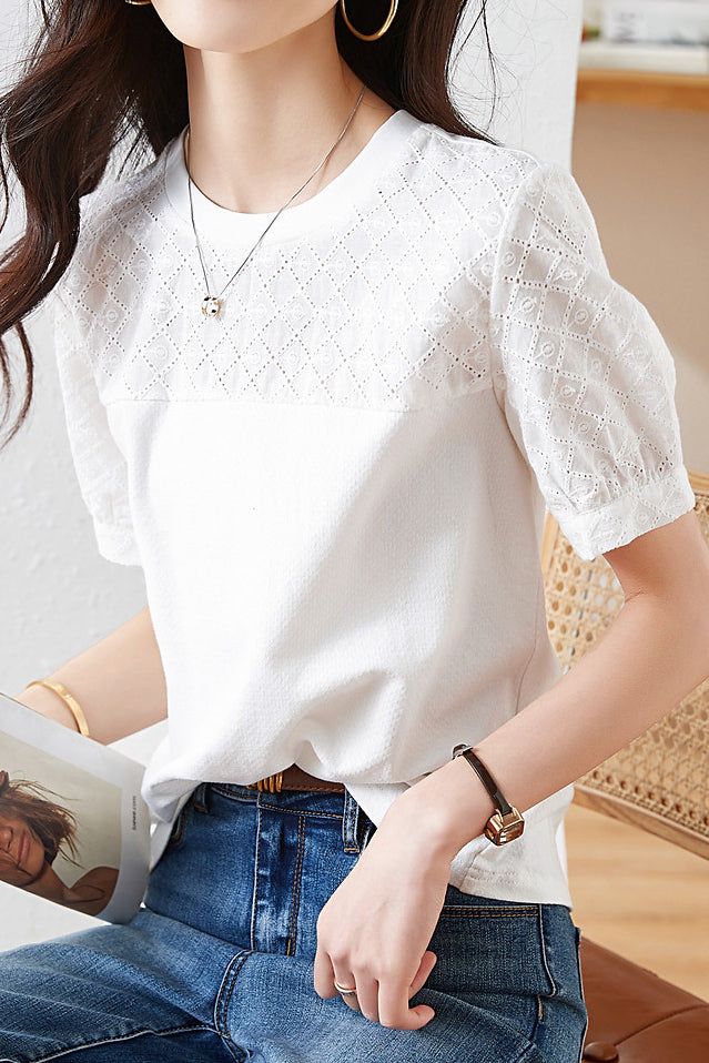 Baumwollgesticktes Patchwork Vielseitiges T-Shirt