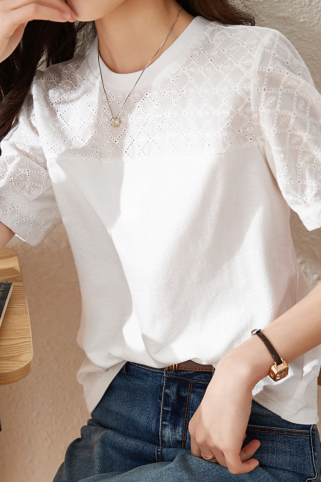 Baumwollgesticktes Patchwork Vielseitiges T-Shirt