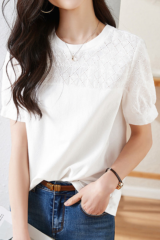 Baumwollgesticktes Patchwork Vielseitiges T-Shirt