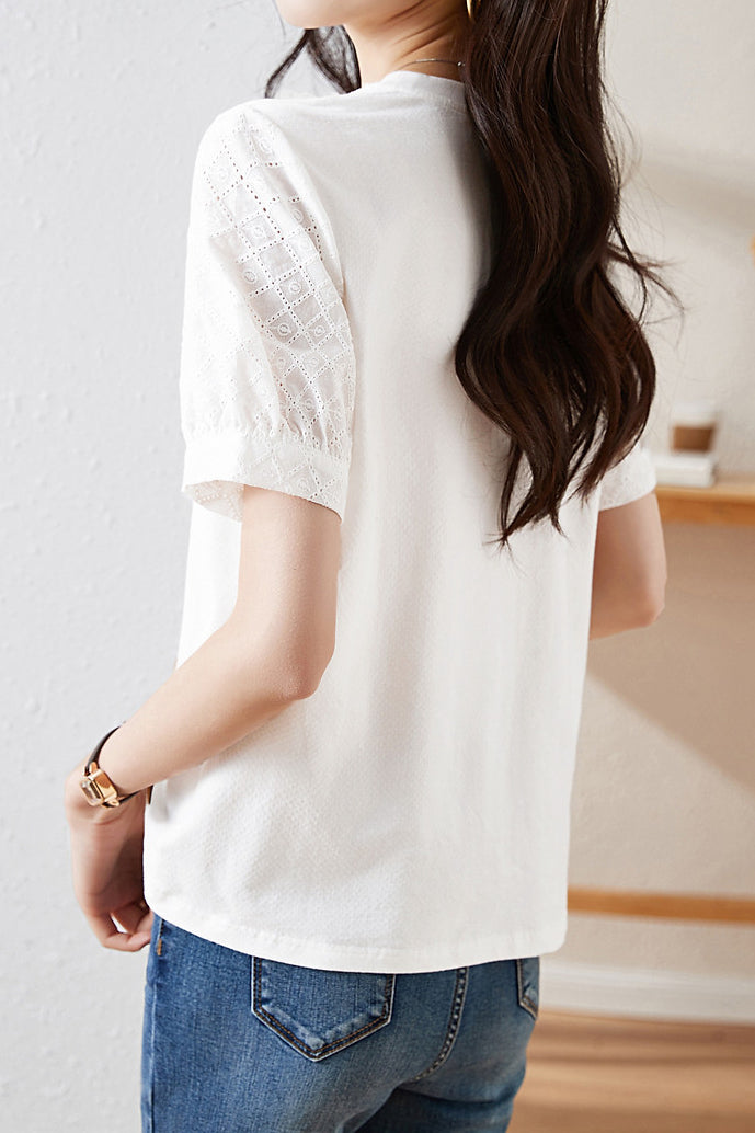 Baumwollgesticktes Patchwork Vielseitiges T-Shirt