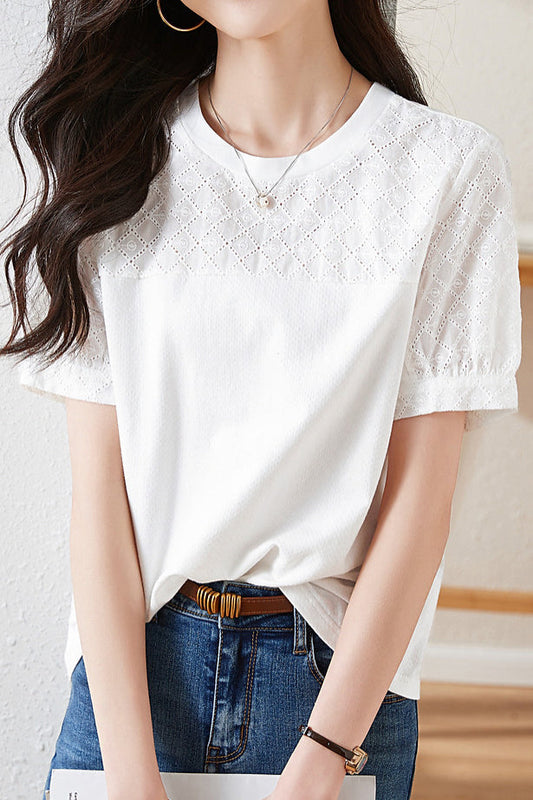 Baumwollgesticktes Patchwork Vielseitiges T-Shirt