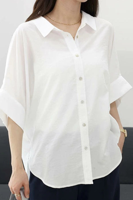 Batwing-Ärmel Revers Knopf-Down Hemd