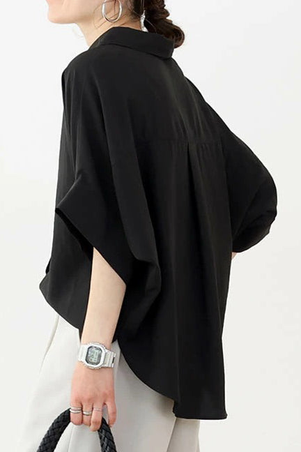 Batwing-Ärmel Revers Knopf-Down Hemd