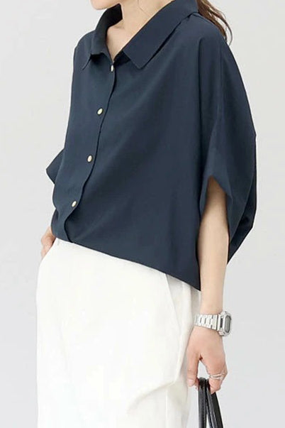 Batwing-Ärmel Revers Knopf-Down Hemd